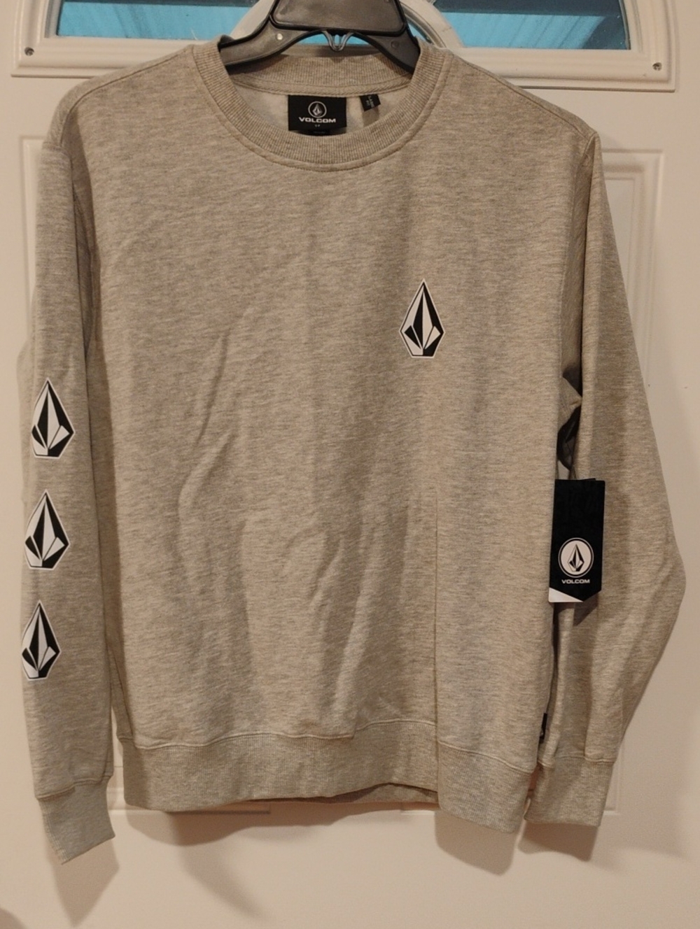 Volcom Light Gray Crewneck Sweatshirt with Logo Accents Size Small